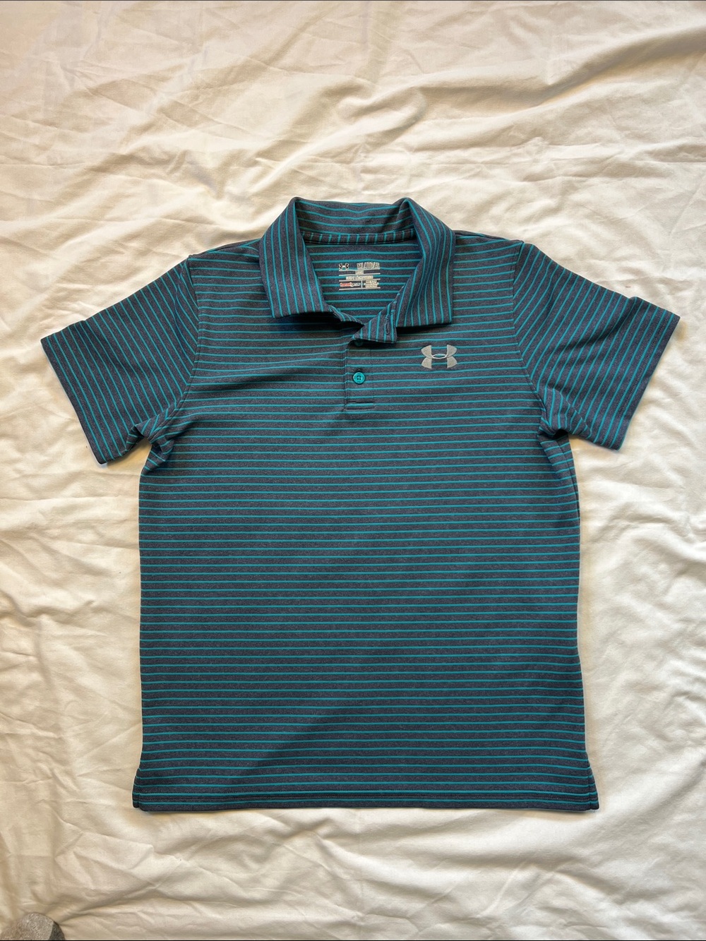 Under Armour Youth Teal and Black Striped Polo